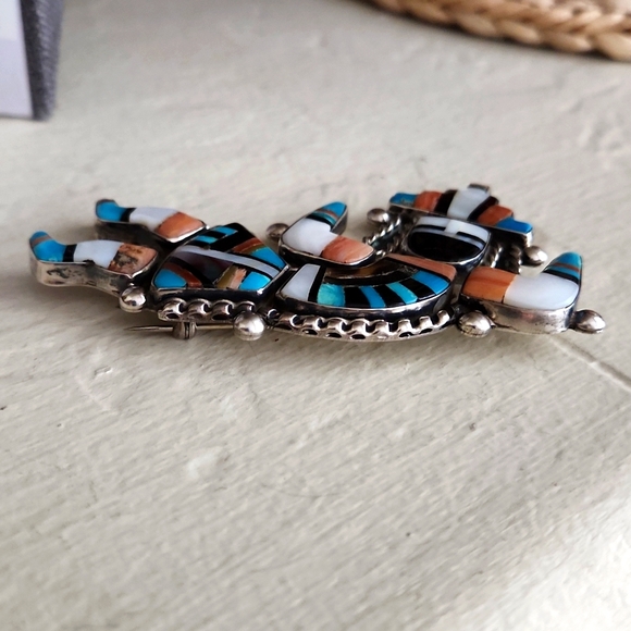 **π΄ON HOLD!π΄** Large Vintage Native American Zuni Inlay Rainbow Man Pin π - Picture 8 of 9